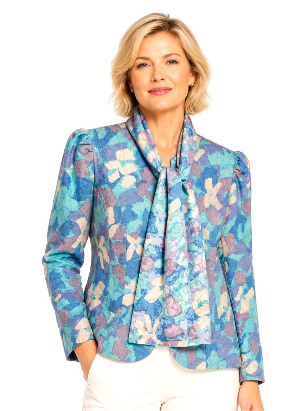 Vintage Anne Crimmins Umi Collections Pastel Metallic Blazer & Scarf